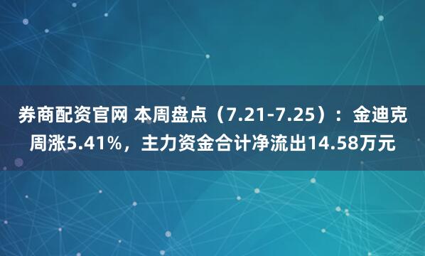 券商配资官网 本周盘点（7.21-7.25）：金迪克周涨5.41%，主力资金合计净流出14.58万元